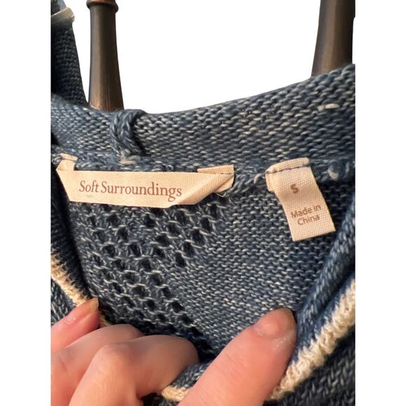 Soft Surroundings Blue Hooded Open Cable Knit Sweater Size Small S Boho Casual - Picture 3 of 7